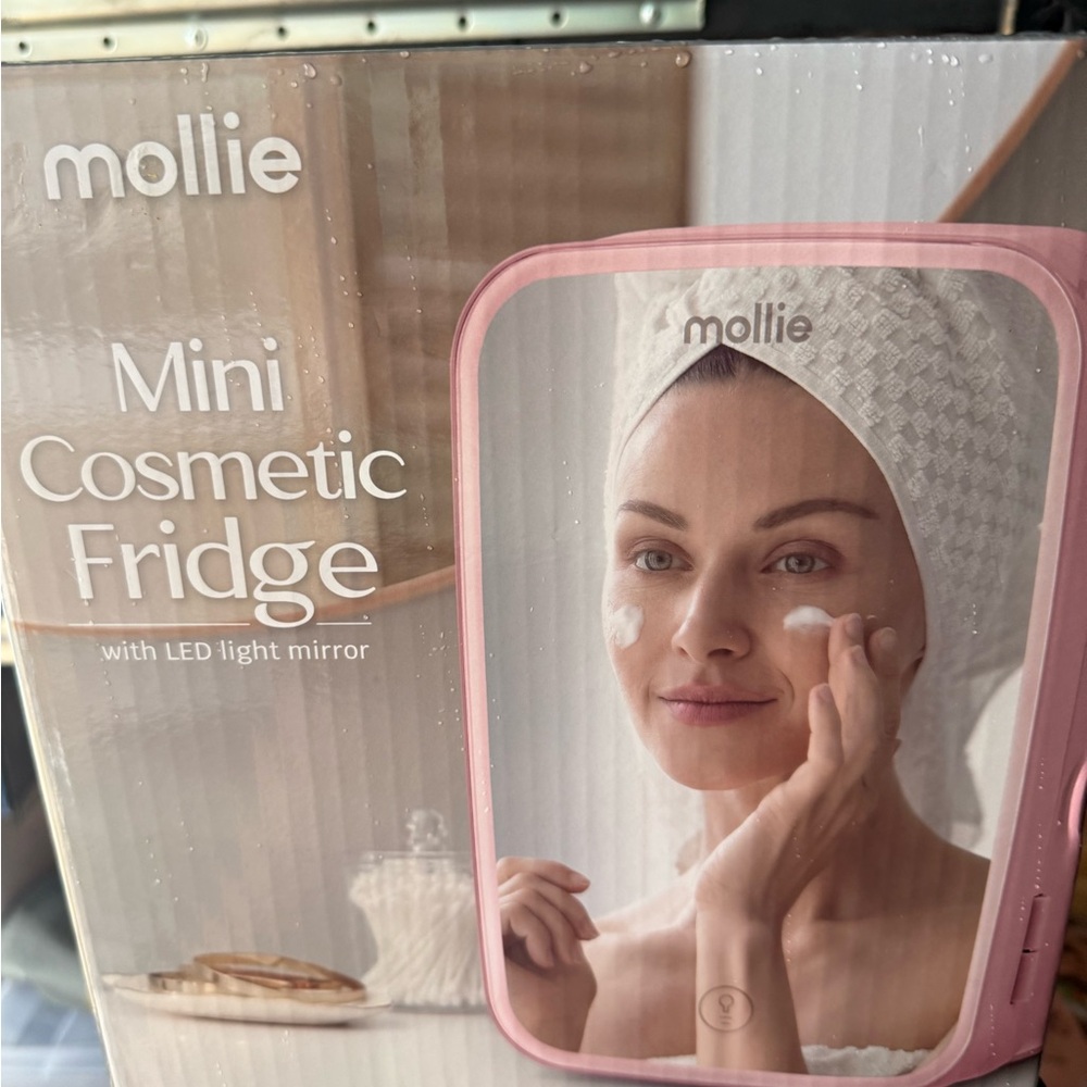 Mollie Pink Mini Cosmetic Fridge with LED Mirror